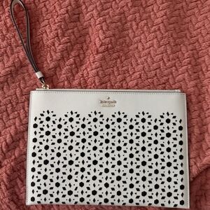 kate spade White Laser-Cut Floral Wristlet Clutch